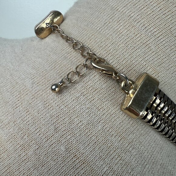 Gold Tone w/ Black Enamel & Rhinestone Collar Necklace 19.5" - Picture 6 of 9